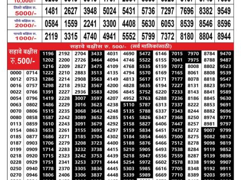 Maharashtra Tejaswini Monthly Lottery Result