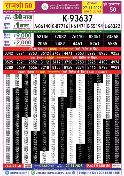 Rajshree 50 Monthly Lottery Result 27.11.25