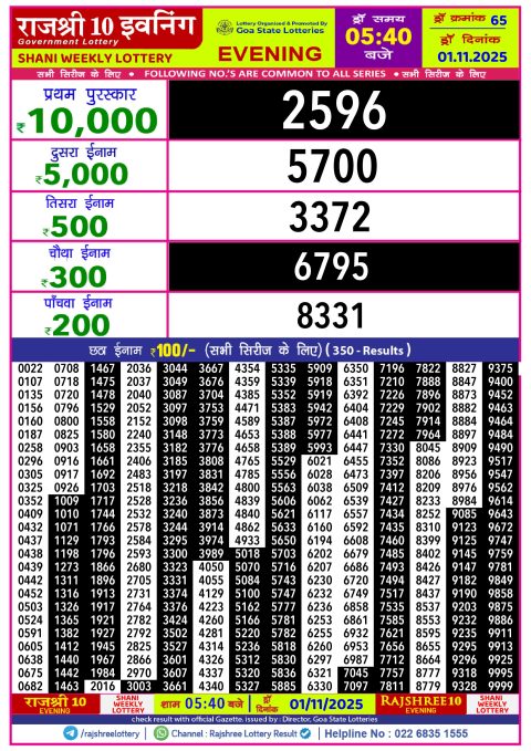 Rajshree 10 Lottery Result 5.40PM 01.11.25