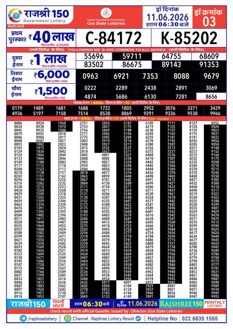Rajshree 150 Monthly Lottery Result 11.06.26